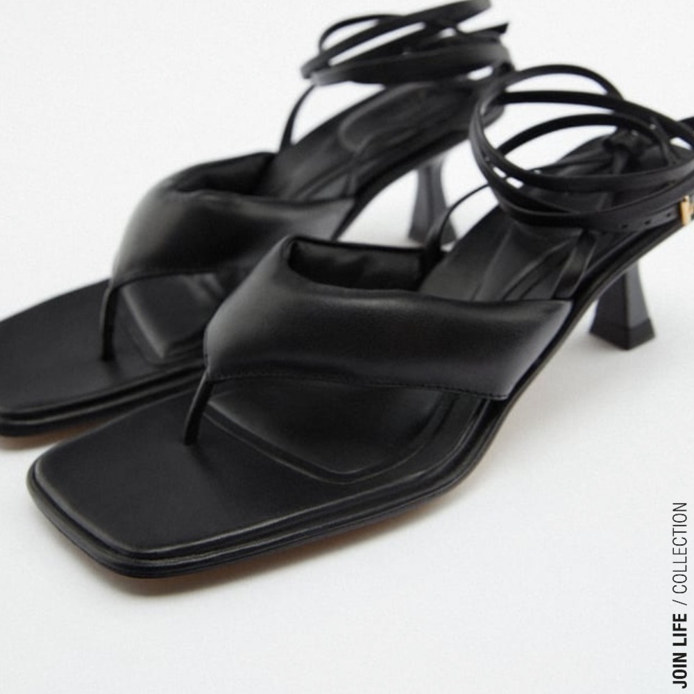 ZARA Lace Up Quilted Leather Heeled Sandals BNWT